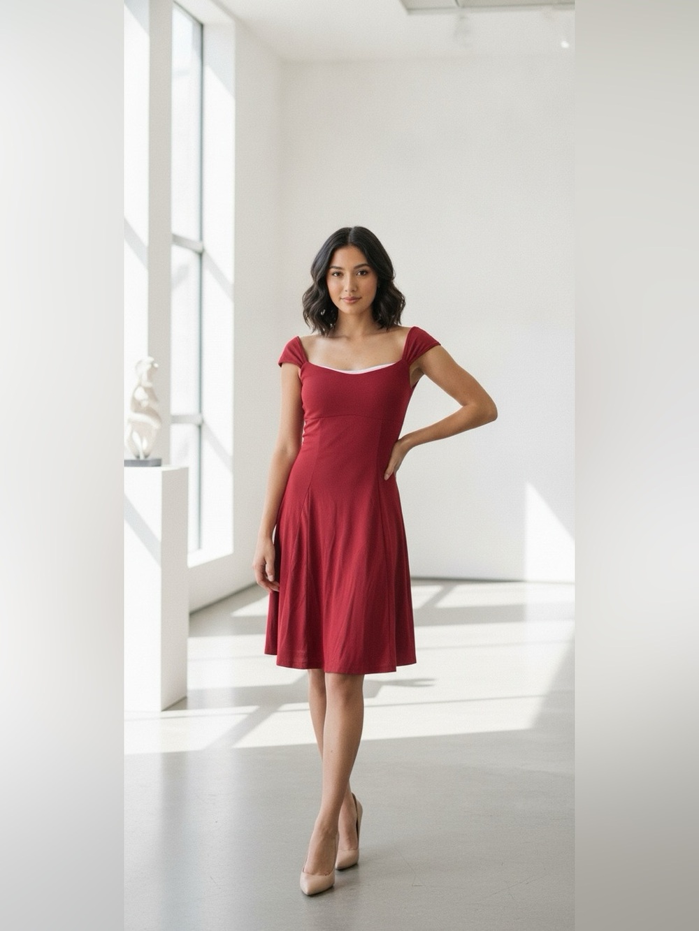 OGL NWOT Women's Red Fit-and-Flare Dress with Shorts Underneath Size M